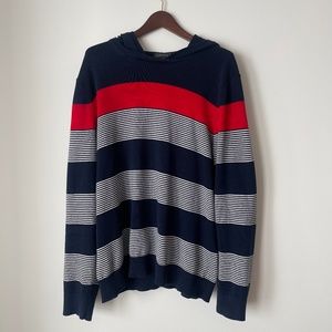 Express hooded sweater blue and red with stripes
